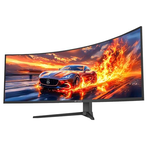Image of CRUA 49 inch Curved Gaming Monitor | DQHD(5120 * 1440), 144Hz /165Hz, 1500R, 32:9, AMD FreeSync, 120% sRGB, Height Adjustable Ultra-Wide Screen Monitors, HDMI 2.1 & DP 1.4, Wall Mount Install- Black