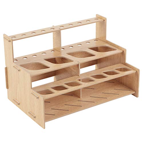 Image of HG Art Concepts Mezzo Artist Paint and Brush Racks - Wood Grain Laminate Multi Layer Desk Stand Professional Storage Display Organizer for Paintbrushes and Tubes - Straight Rack 1