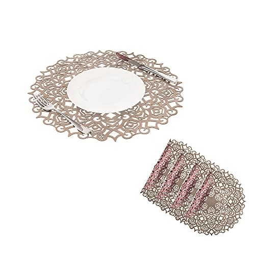 BLASANI Mijal Gleiser Double Sided Placemats Laser Cut Heat Resistant Non Slip Stain Resistant Set of 4 (Maya Collection Pewter-Rose)