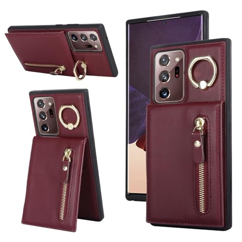 Jaorty for Samsung Galaxy Note 20 Ultra 5G Phone Case with Card Holder,Galaxy Note 20 Ultra 5G Case Wallet for Women Men with 360 Rotation Ring Kickstand, Leather Zipper Wallet Case,6.9