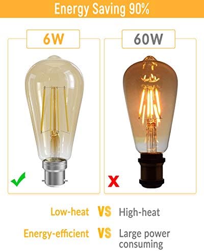 QNINE 8-Pack Bayonet Light Bulb, 6W (60W Equivalent), 600lm, Warm White 2700K, LED Filament Bulb, Non-Dimmable