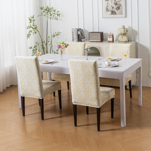 Image of House of Quirk Elastic Chair Cover Stretch Removable Washable Short Dining Chair Cover Protector Seat Slipcover (Pack of 2, Sunny Bloom)