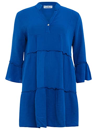 Zwillingsherz Musselin Kleid aus 100% Baumwolle mit Tunika für Damen Frauen Mädchen - Sommerbluse Freizeitkleid Strandkleid - Locker luftig perfekt Frühling, 36-42, Blau
