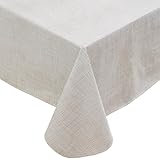Heavy Duty Vinyl Tablecloth with Flannel Backing Waterproof Oil-Proof Plastic Table Cloth Stain-Resistant Wipeable Rectangle or Square Table Cover for Indoor and Outdoor (Beige Striped,60x84 Inch)