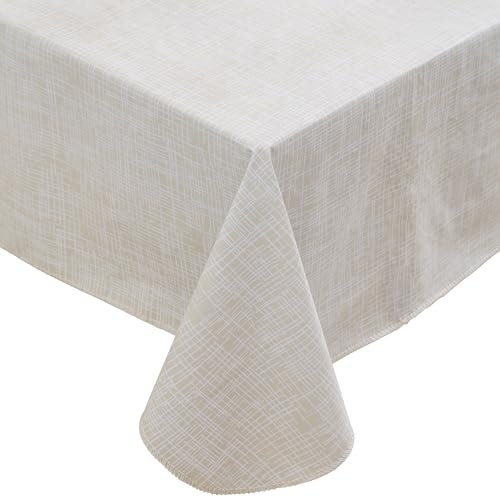 Image of Heavy Duty Vinyl Tablecloth with Flannel Backing Waterproof Oil-Proof Plastic Table Cloth Stain-Resistant Wipeable Rectangle or Square Table Cover for Indoor and Outdoor (Beige Striped,54x54 Inch)