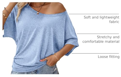 Image of Hilinker Womens Sexy Off The Shoulder Tops Short Batwing Sleeve T Shirt Oversized Casual Tee