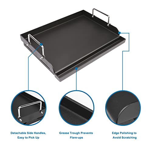 Utheer 17" X 13" Nonstick Coating Cooking Griddle For Gas Grill, Universal Griddle Flat Top Plate Insert With Grease Groove And Removable Handles For Charcoal/Gas Grills, Camping, Tailgating, Parties #TOP3