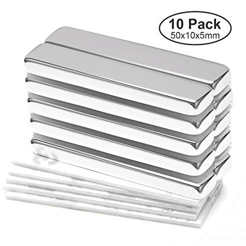 Wukong 10 Pedazo imanes de neodimio, Imanes fuertes adhesivos con cinta adhesiva de 3M, Imanes autoadhesivos con película adhesiva, fuerza adhesiva extra,50x10x5mm