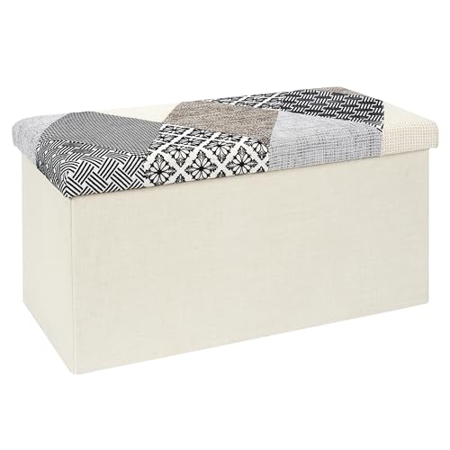 HOME DECO FACTORY - HD7492 Coffre Banc Pliable Patchwork Gris - Mobilier Assise Gain de Place - Conçu pour Salon, Entrée ou Chambre - Dimensions 76 x 38 x 38...