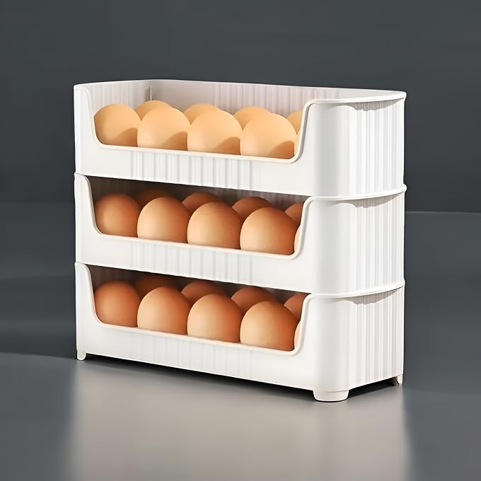 3 Layer 30 Egg Storage Box for Fridge Egg Holder for Kitchen Egg Storage Box Durable Egg Tray for Fridge Perfect Egg Box Egg Container Egg Stand Ideal for Desi Eggs | Collection 58