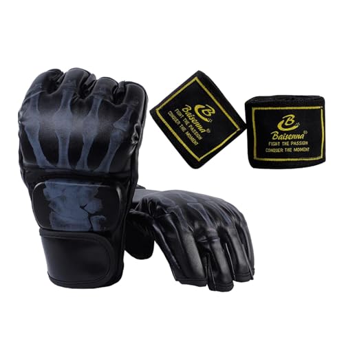 FewNvWa Guantes de Boxeo Ligeros de Medio, Guantes Protectores para Artes Marciales, Deportivas Transpirables con Acolchado Grueso, Adecuados Pa, Esqueleto Negro