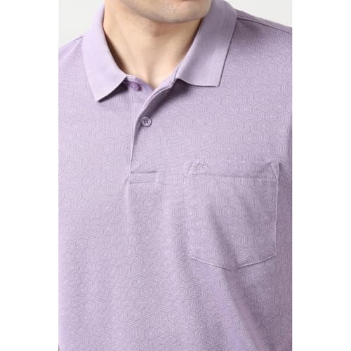 Image of Peter England Men's Cotton Maze Geometric Print Polo T-Shirt - Casual Wear | Modern & Stylish