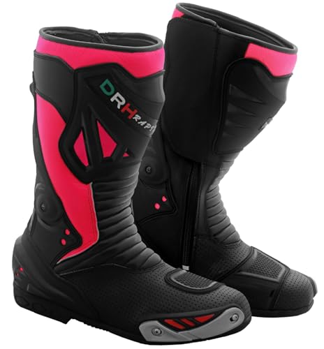 Mens Motorbike Racing Leather Shoes/Boots Sports (Pink 6)