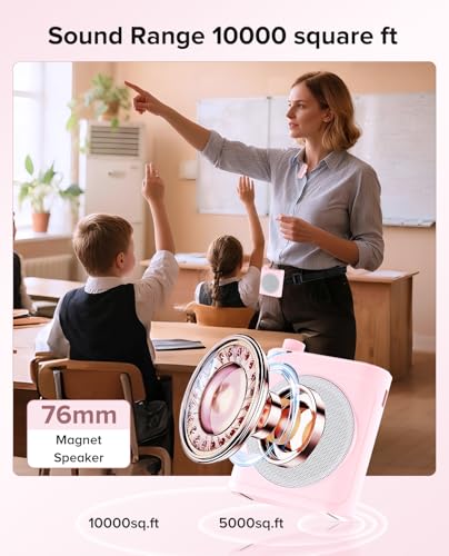 Gicorino Voice Amplifier for Teachers with Dual Magnetic Wireless Lavalier Microphones & Noise Reduction - Bluetooth Portable Rechargeable Speaker for Classroom, Meetings, Yoga, Speeches (Light Pink)