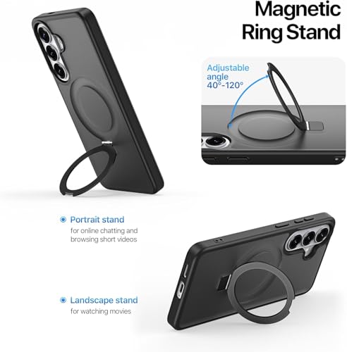 Image of DIZORO Polycarbonate Magnetic Ostand Ring Basic Case Fit Compatible with Samsung Galaxy S26 Plus Case, Compatible with Wireless Charging, Military Grade Drop Translucent Hard Back Cover (Black)