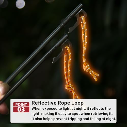 Heavy Duty Tent Stakes - Clavijas para Tienda Grosor Titanio con Cordones Reflectivos, Anclas de Tierra Ultraligeras de 8 Pulgadas Resistentes a la Oxidación para Suelo Duro, Lona y Toldo (Paquete de 8) miniatura 4