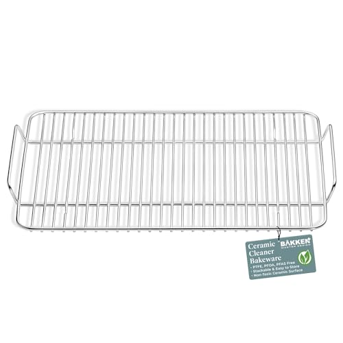 BAKKEN SWISS Stainless Steel Cooling Rack 14.6x10" - Heavy-Duty, Non-Toxic, Durable Quality, Proper Size for Sheet Pan - Food Grade SS304, Dishwasher Safe, Easy Clean -  Bakken- Swiss, SBKCRSTBKRACK