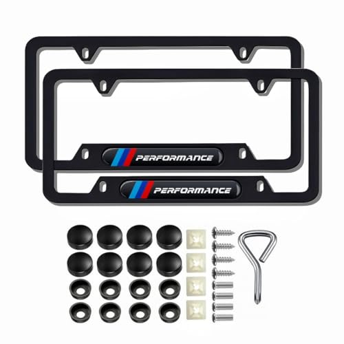 2 Pcs Black License Plate Frames Metal Aluminum Material 4 Holes License Plate Covers Screw Caps Cover Set Compatible with 1 2 3 4 5 Series X1 X3 X5 X6 X7 Series M2 M3 M4 M5 M6 Series E90 E91.etc