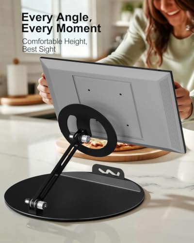 Image of WALI Echo Show 15 /21 Stand, Adjustable Stand for Echo Show 15 /21 and Up to 18 inch Tablets /Portable Monitors, 360 Degrees Rotating Tilt Foldable Show 15, 21 Accessories for Kitchen Home Office, Black