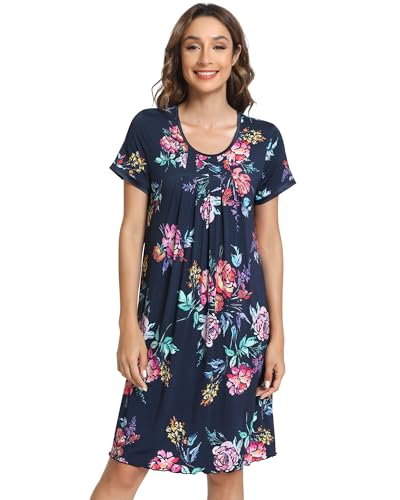 Image of NACHILA Nightgowns for Women-Viscose Made from Bamboo, Pleated Sleepwear.