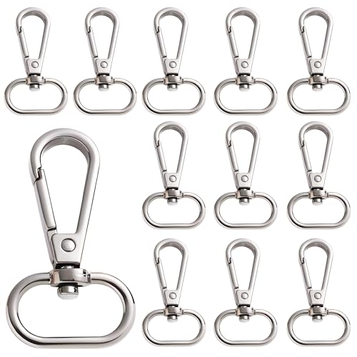 12 ganchos giratorios para llavero, ganchos para cordón, clip para llavero, cierre de garra giratoria, llavero de metal para cadenas de cachorros, bolsos, llaveros (plateado)