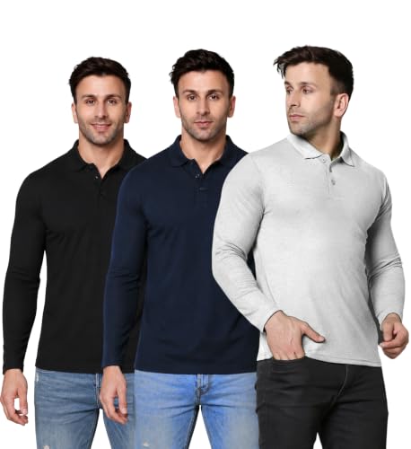Image of INKKR Men's Soild Full Sleeve Polo Neck T-Shirt Combo