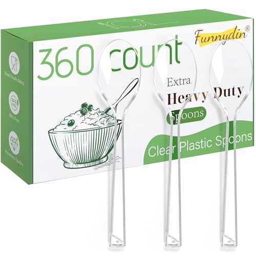 Funnydin 360 Count Plastic Spoons - 6.96 Inch Disposable Spoons, Heavy Duty Plastic Spoons, BPA-Free, Heat Resistant Disposable Silverware, Suitable for Party, Picnic, Events and Everyday Use