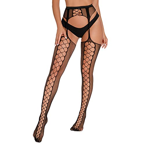 XIUSEMY Fishnet Stockings for Women Patterned High Waist Tights Suspender Pantyhose