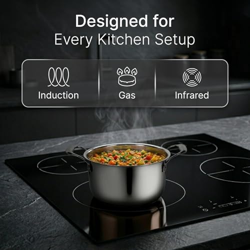Image of AGARO Regency 20 cm Triply Stainless Steel Casserole with Lid, 3.2L, Induction & Gas Compatible, Even Heat, Non-Toxic, Dishwasher Safe cookware for Kitchen Perfect for biryani, pulao & Curry.