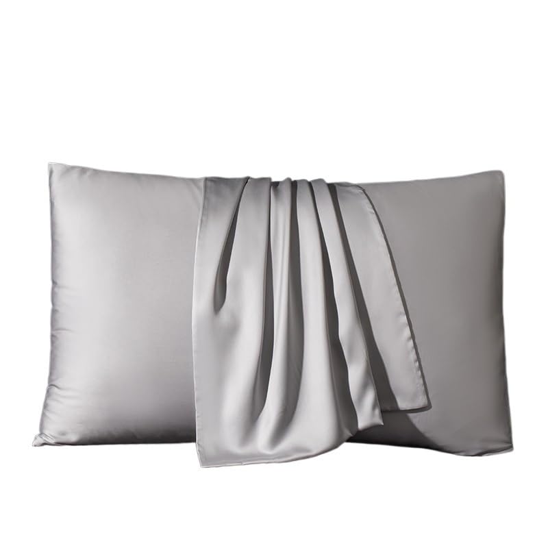 Silk Pillowcase,Funda Almohada Saten Funda de Almohada de Seda de Morera Natural Funda de Almohada de Seda de Color Liso Funda de Almohada de Varios tamaños 40x60cm 50x90cma(Silver Grey,40x70cm 2pcs)