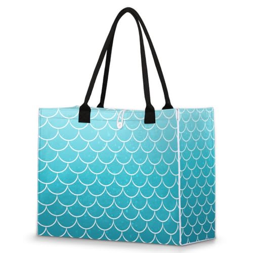 Underwater Mermaid Scales Tote Bag for Women Large Beach Bag Reusable Tote Bags for Work Travel Beach Shopping