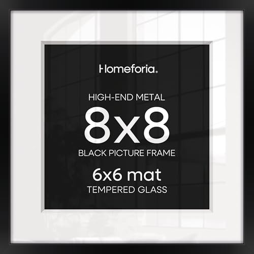 Image of Homeforia 8x8 Black Picture Frame, High-End Metal, 6x6 Mat, Glass | High End Aluminum, Tempered Glass, Acid-Free 6x6 Removable Mat, 8x8 in Edge-to-Edge Display 8x8, Wall Kit, Set Of 3