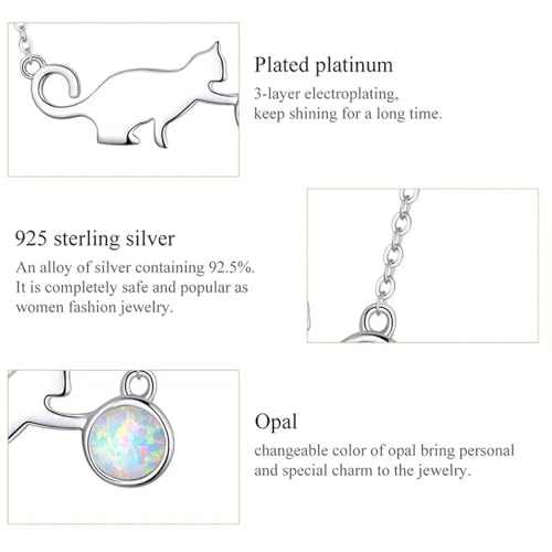 Collier chat argent 925 anti-allergie avec pendentif opale durable - 3