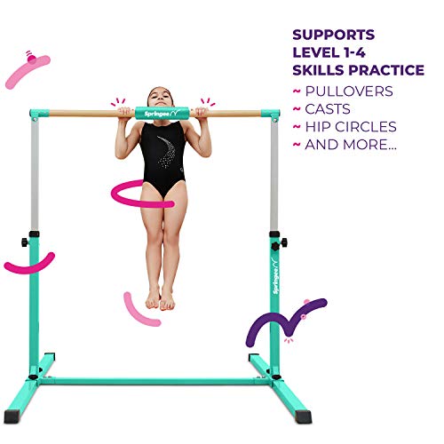 Springee Adjustable Height Team Gymnastics Bar - Gymnastics Equipment for Home - Kip Bar - Teal