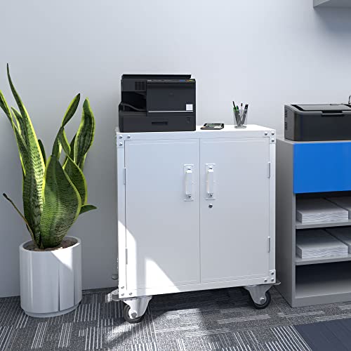 Aobabo Metal Storage Cabinet With Wheels,Lockable Steel Half Height Storage Cabinet With Adjustable Shelves,Industrial Rivet Style Counter Cabinet For Home,Office,Garage #TOP1