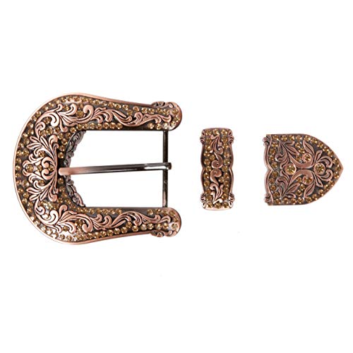Western Floral Scroll Rhinestone Belt Buckle Set for Replacement Leather Craft, Bronze