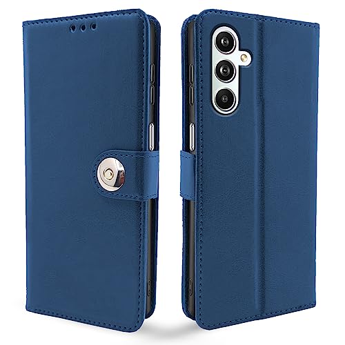 Image of Pikkme Samsung Galaxy F54 / M54 5G Flip Cover Leather Finish | Inside TPU with Card Pockets | Wallet Stand and Shock Proof | Complete Protection Button Flip Case (Blue)
