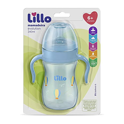 Lillo Mamadeira Super Evolution Primeiros Passos com Alças 240 ml - Menino, Lillo, Azul