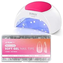 SUNUV 600 PCS Medium Almond Gel Nail Tips, SUN2C UV LED Nail Lamp White