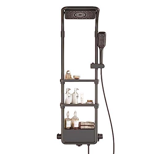 YXFAZPP Juego de Ducha termostática con Almacenamiento, Ducha de Mano montada en la Pared, Cuerpo de Cobre Fino, rociador Superior Reversible de 360°, Almacenamiento de Tres Capas