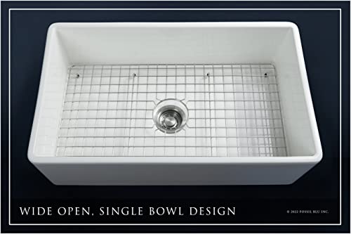 Fsw1002 Luxury 33-Inch Solid Fireclay Farmhouse Sink In White, Stainless Steel Accs, Flat Front #TOP1