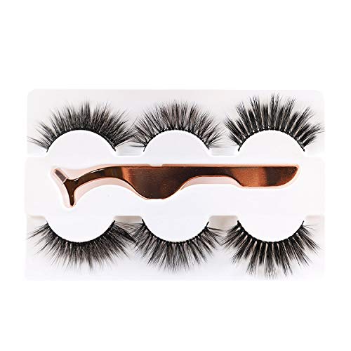 Newcally 3D False Eyelashes Faux Mink Natural and Dramatic Lashes 3 Pairs with Tweezer
