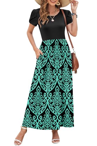 Image of AUSELILY Women's Summer Maxi Dresses Petal Sleeves Casual Empire Waist Long Dress with Pockets 2025 New