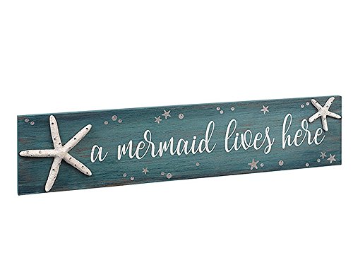 Grasslands Road 474122 Mermaid Lives Here Sign with Starfish and Rhinestone Accents 4 X 18, White