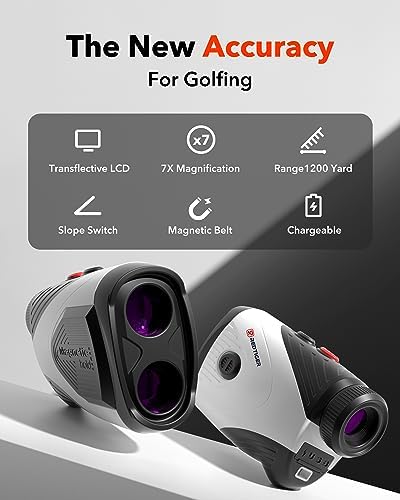 REDTIGER 1200 Yards Golf Range Finder with Slope, 7X Magnification Golf Rangefinder, IP54 Waterproof, Fast Flag Pole Locking Vibration, Rechargeable Laser Rangefinder Golfing with Magnet Stripe - 1