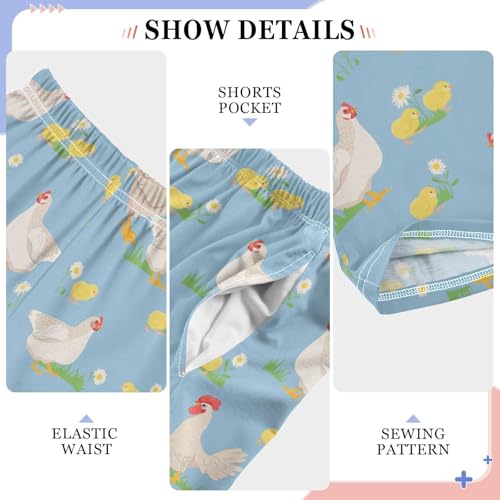 Hen Chicken Floral Boys Long Pants Soft Trousers Elastic Waist Kids Lounge Bottoms with Pockets S-XL4