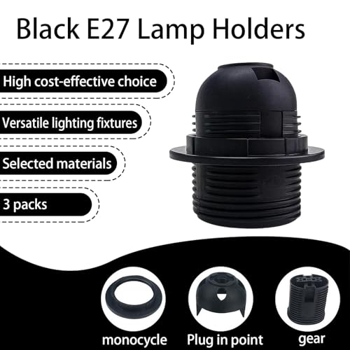 3pcs E27 Lamp Holder – Black Bakelite Bulb Holder with Locking Mechanism | Screw Fitting for Table Lamp, Pendant Light & DIY Lighting, Secure Shade Ring & 10mm Threaded Entry - Image 4