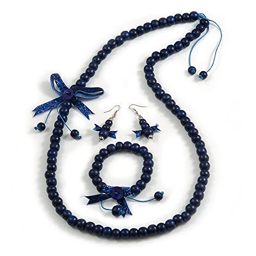Collar largo con cuentas de madera Avalaya con acabados artesanales y juego de pendientes