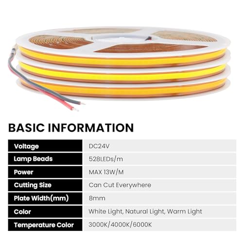 Tira LED COB 24V 3.28 pies Blanco cálido alta densidad miniatura 7