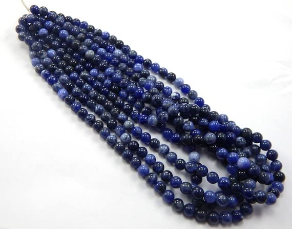 LKBEADS Naturalny sodalit okrągły gładki 6 mm okrągły kształt koraliki 45 cm 1 sznurek